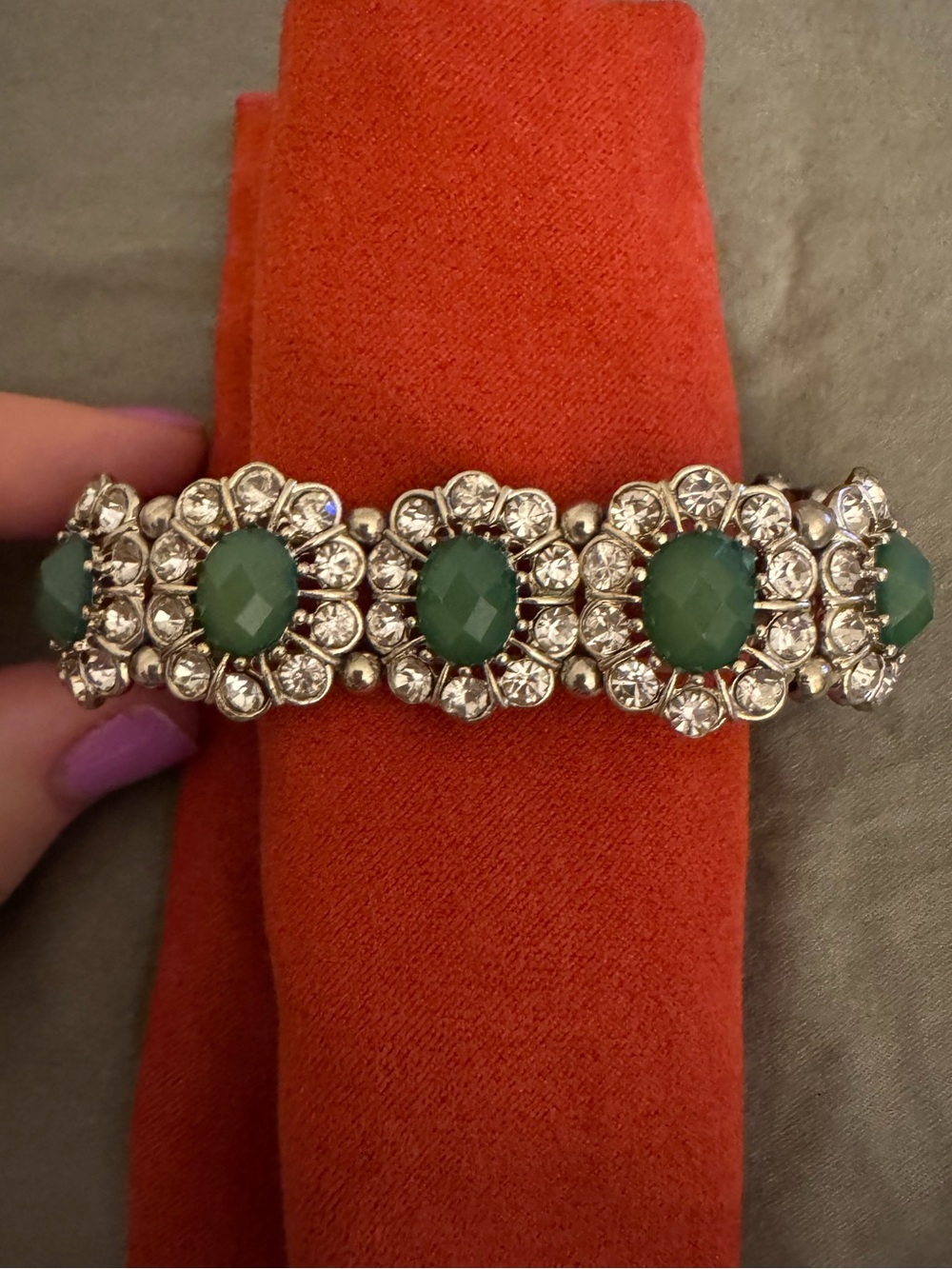 J. Crew Green Crystal Floral Stretch Bracelet